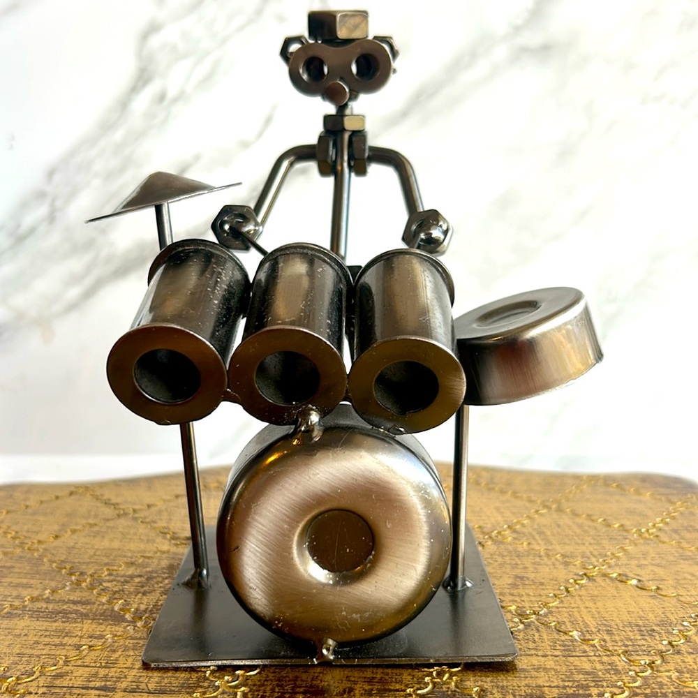 Drummer Art‎ Metal Nuts & Bolts Figurine Sculpture Musician Drum Set - Handmade